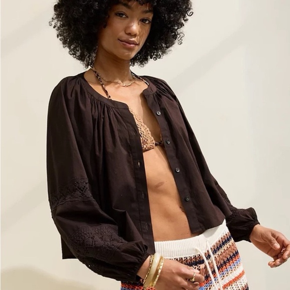 Aerie Long Sleeve Brown Button Down Shirt